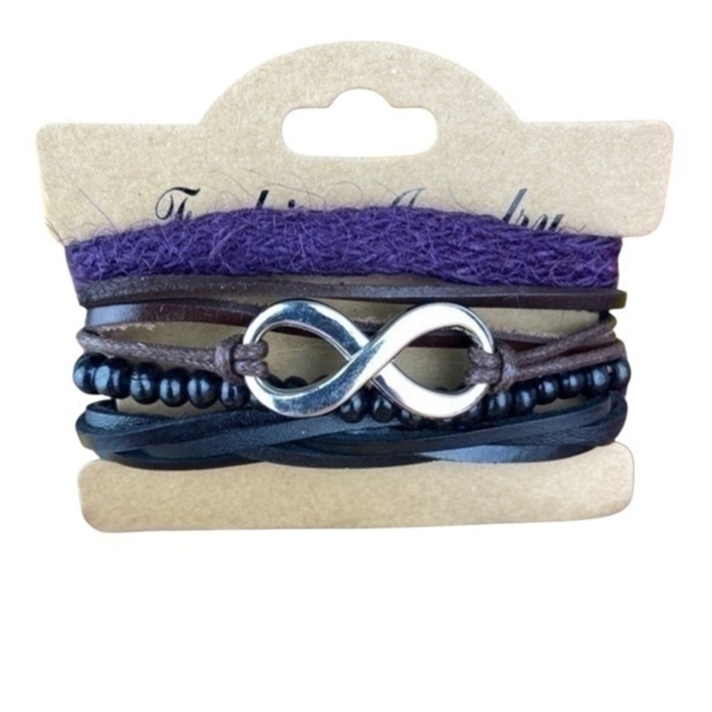 Mens Bracelets Bundle‎ Infinity Symbol Adjustable Leather Woven Beads